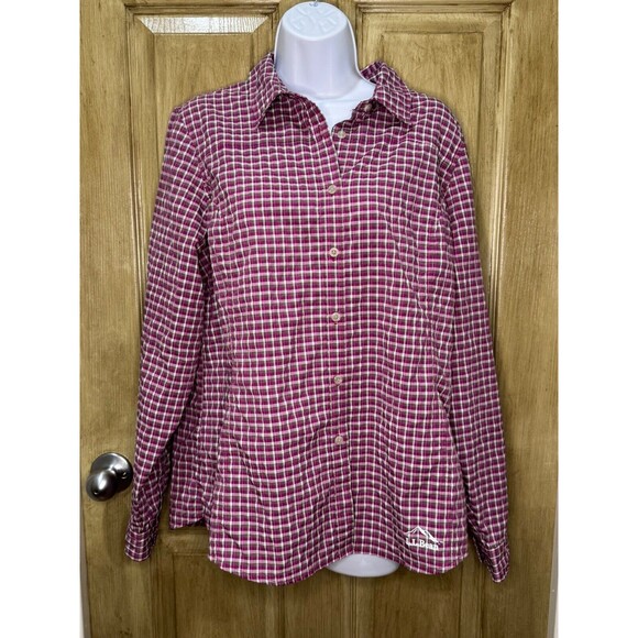 L.L. Bean Button Up Shirt Women’s Large Plaid Zip Pocket Vent Fishing/Hiking - Picture 1 of 9